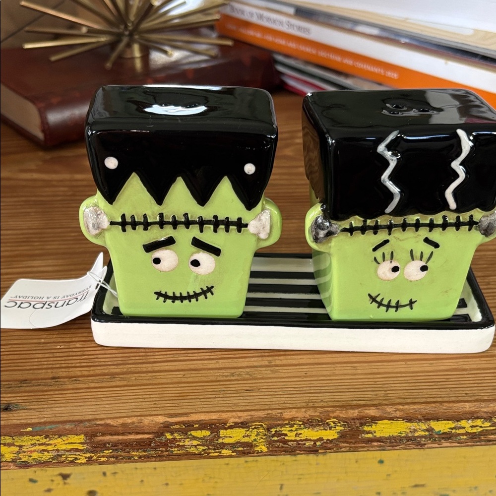 Whimsical Frankenstein Salt and Pepper Shaker Set - Black and Green